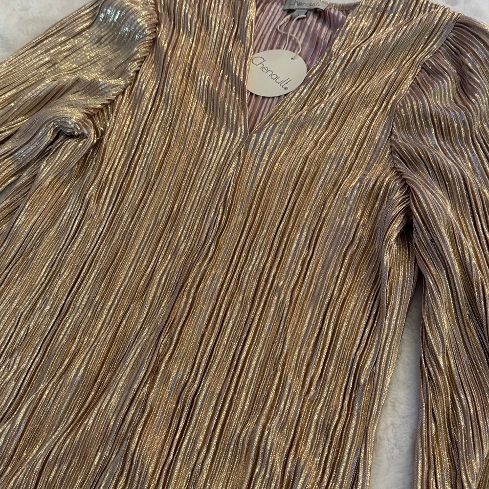 Chenault Gold Crinkle Party Blouse - Picture 7 of 13
